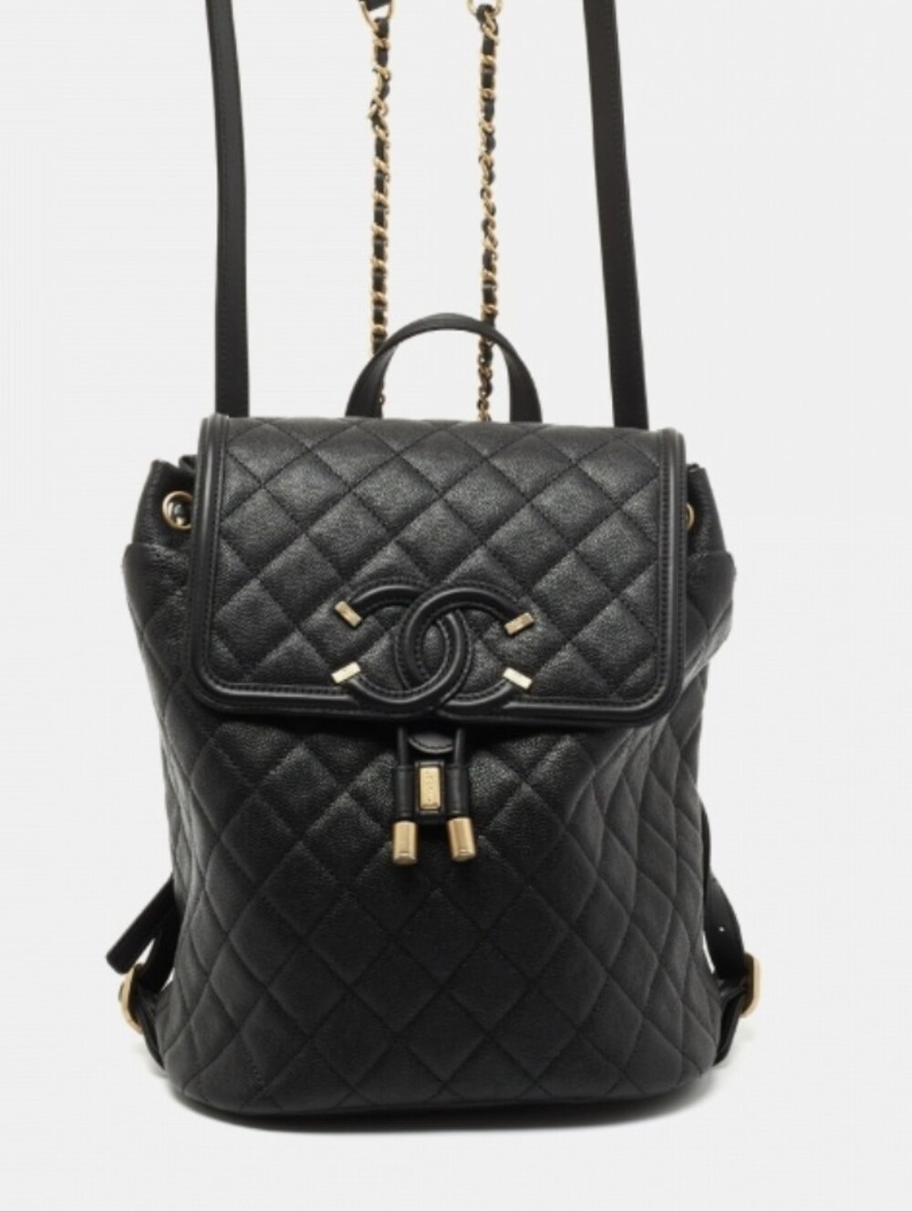 Chanel CC Filigree Backpack, Black Caviar Leather.